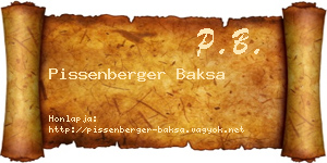 Pissenberger Baksa névjegykártya